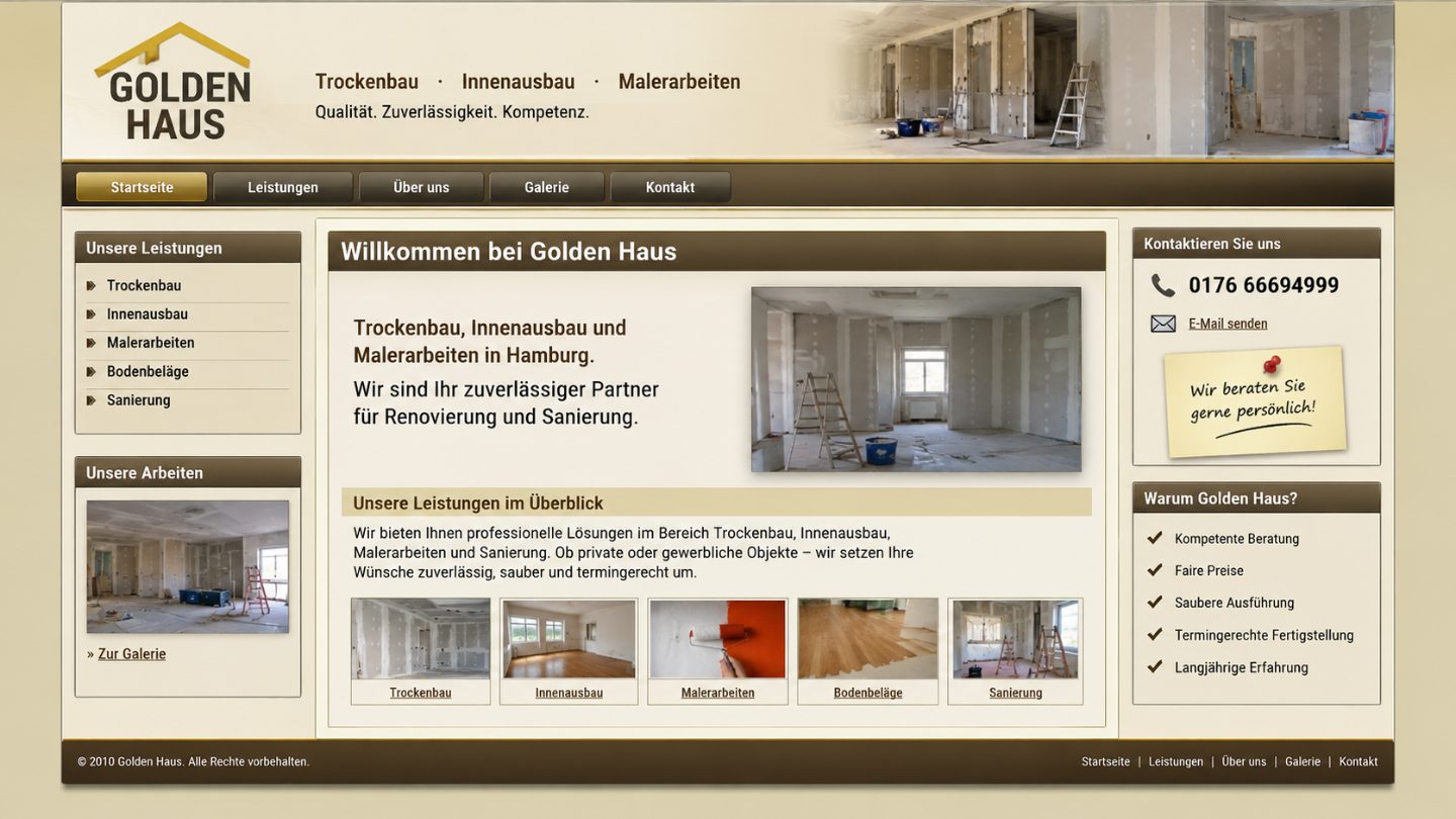 Alte Website von Golden Haus vor dem Relaunch